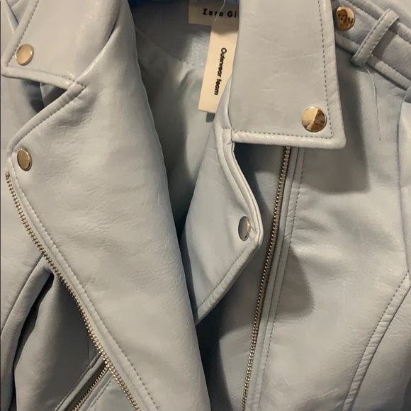 ZARA GIRLS blue leather Moto jacket - Picture 2 of 4
